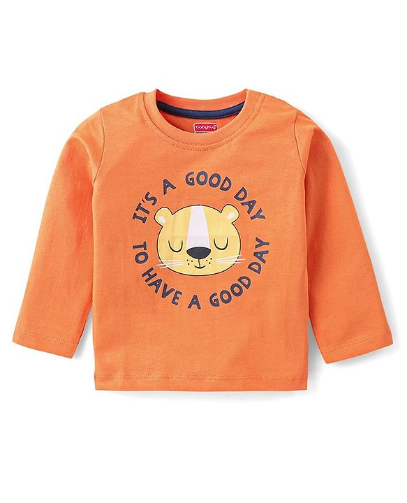 Babyhug Cotton Knit Full Sleeves Lion Printed Night Suit - Orange