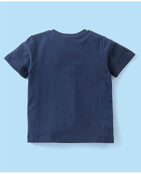 Babyhug Cotton Knit Half Sleeves Short Night Suit With Dino Print - Navy Blue