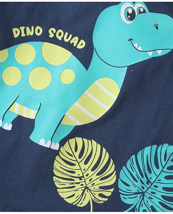 Babyhug Cotton Knit Half Sleeves Short Night Suit With Dino Print - Navy Blue