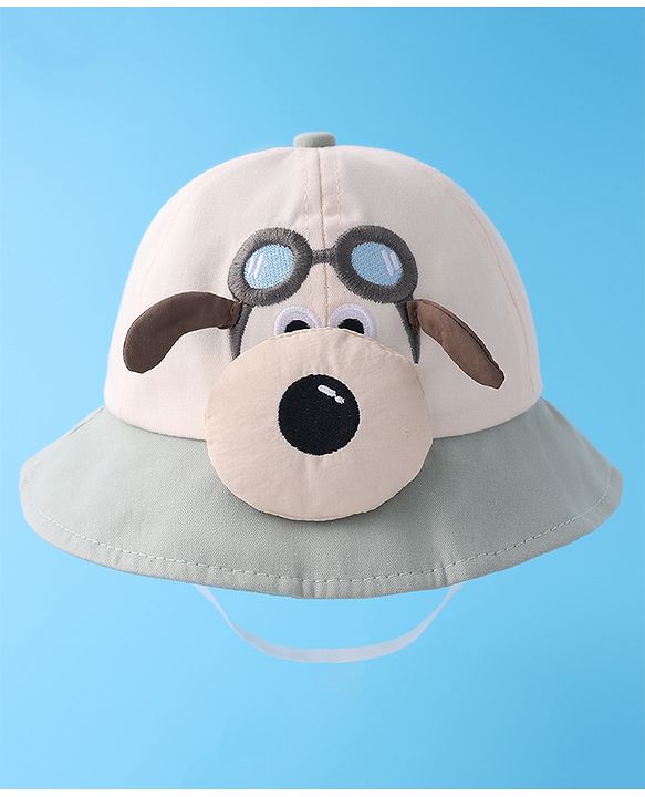 Babyhug Bucket Hat with Puppy Embroidery & Applique - Light Green