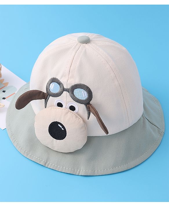 Babyhug Bucket Hat with Puppy Embroidery & Applique - Light Green