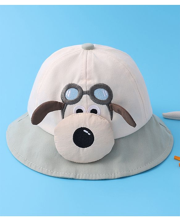 Babyhug Bucket Hat with Puppy Embroidery & Applique - Light Green