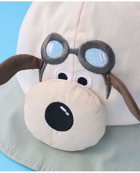 Babyhug Bucket Hat with Puppy Embroidery & Applique - Light Green
