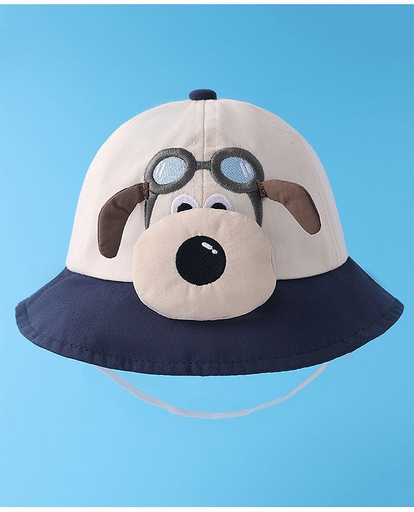 Babyhug Bucket Hat with Puppy Embroidery & Applique - Navy Blue