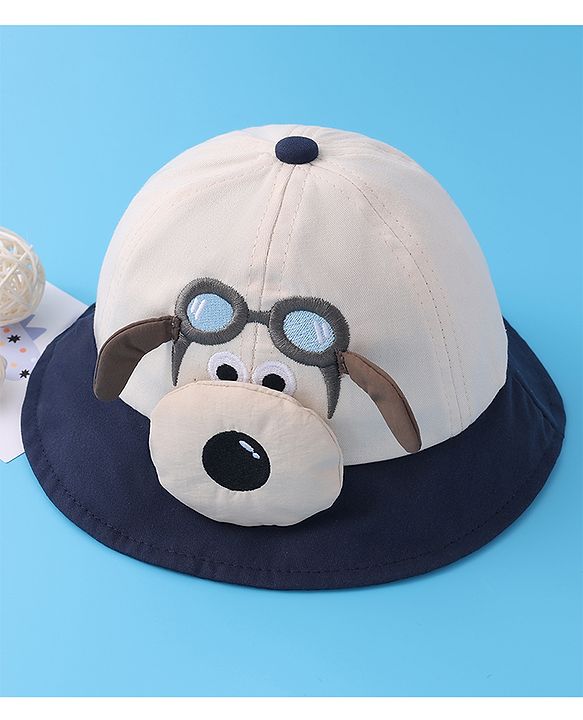Babyhug Bucket Hat with Puppy Embroidery & Applique - Navy Blue