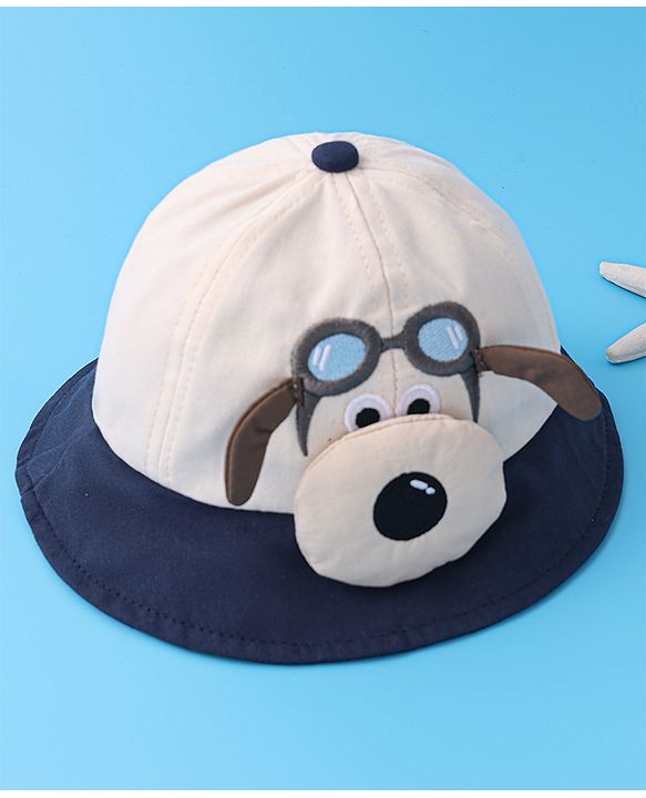 Babyhug Bucket Hat with Puppy Embroidery & Applique - Navy Blue