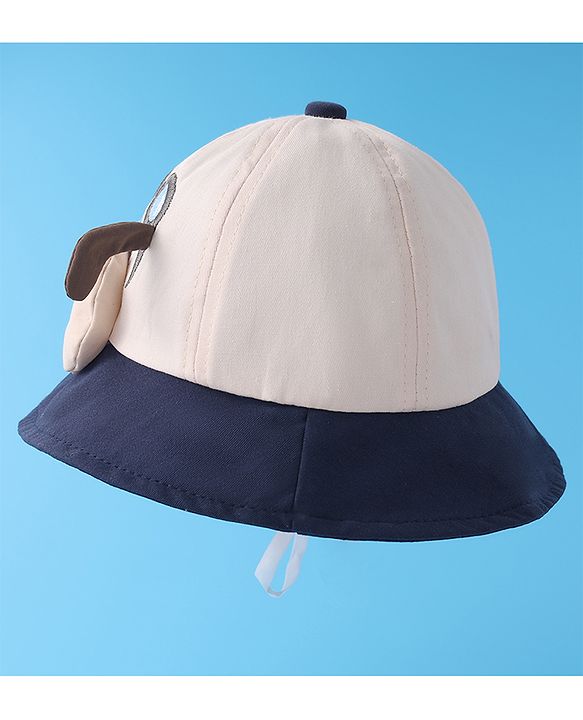 Babyhug Bucket Hat with Puppy Embroidery & Applique - Navy Blue
