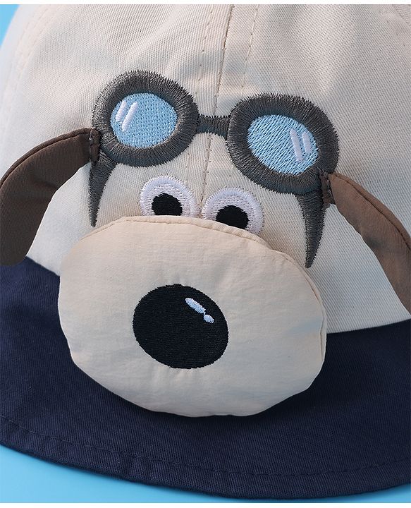 Babyhug Bucket Hat with Puppy Embroidery & Applique - Navy Blue