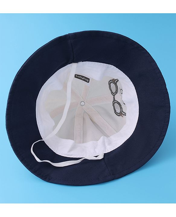 Babyhug Bucket Hat with Puppy Embroidery & Applique - Navy Blue