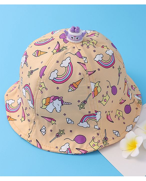 Babyhug Bucket Hat Unicorn Print - Light Yellow