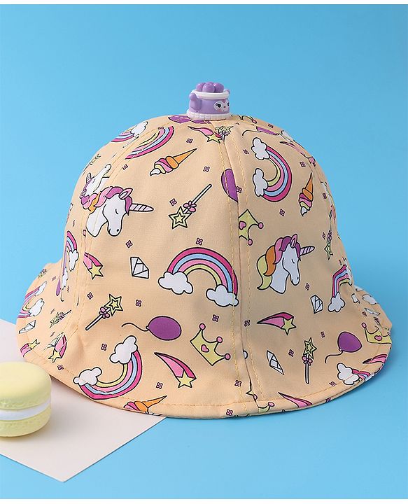 Babyhug Bucket Hat Unicorn Print - Light Yellow