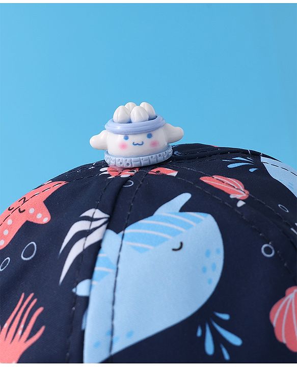 Babyhug Bucket Hat Aquatic Animal Print - Navy Blue
