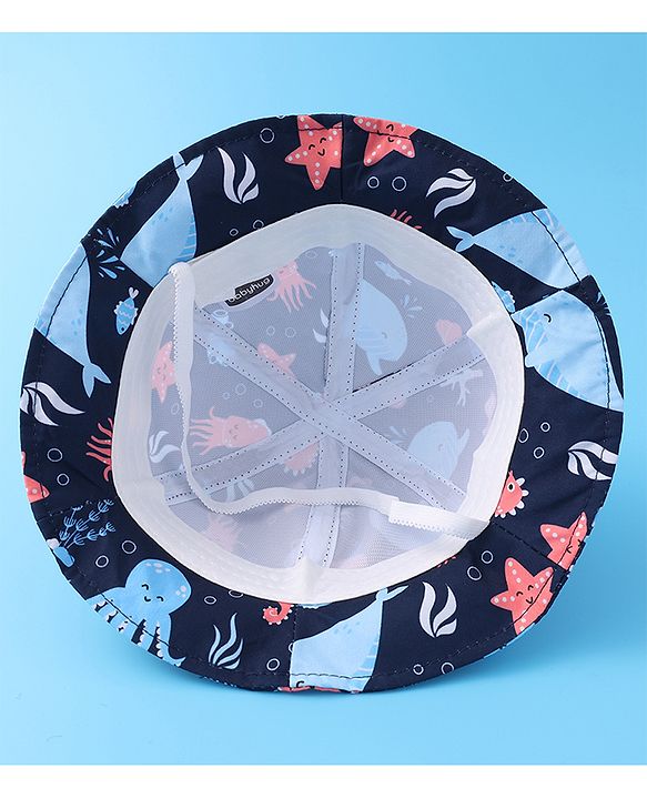 Babyhug Bucket Hat Aquatic Animal Print - Navy Blue