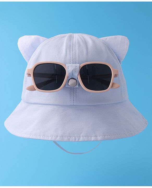 Babyhug Bucket Hat with Sunglasses Applique -Blue