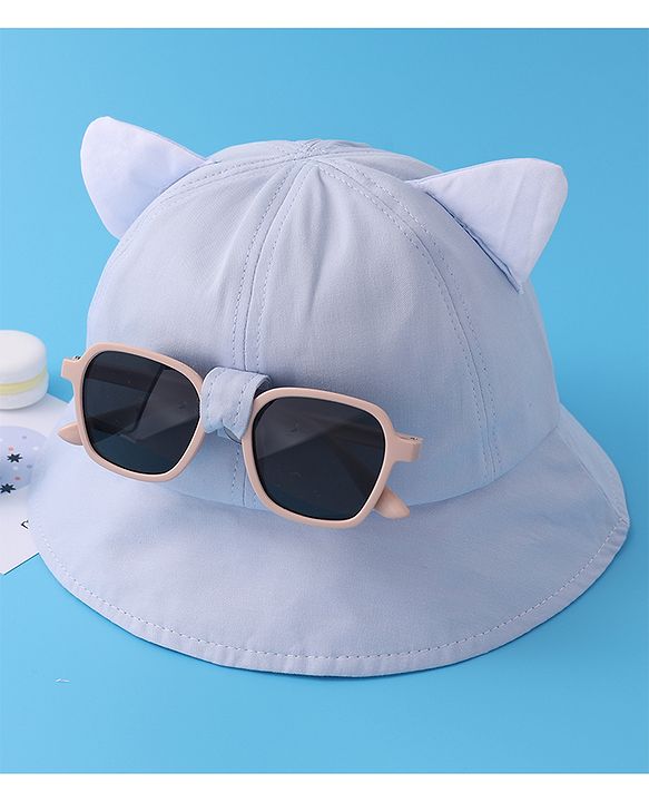 Babyhug Bucket Hat with Sunglasses Applique -Blue
