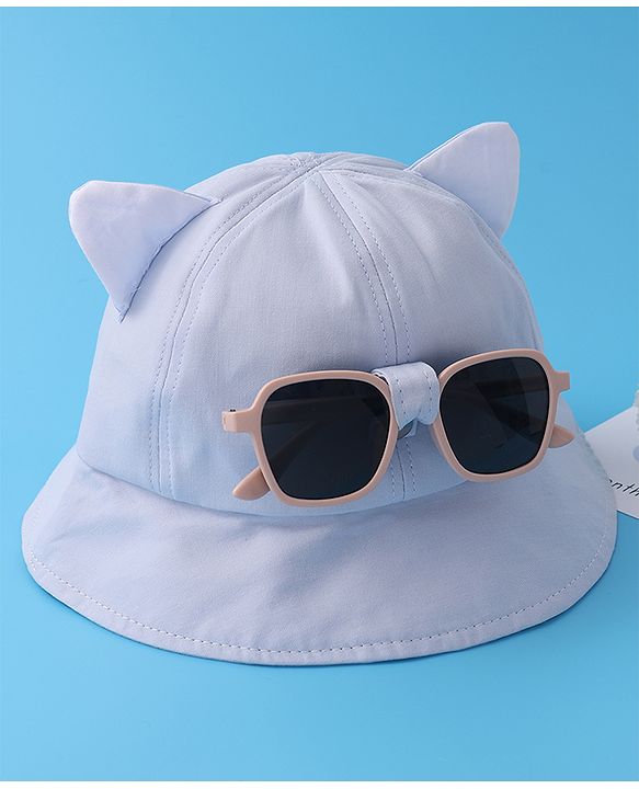 Babyhug Bucket Hat with Sunglasses Applique -Blue