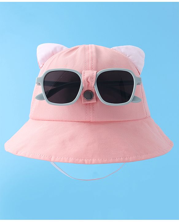 Babyhug Bucket Hat with Sunglasses Applique -Pink