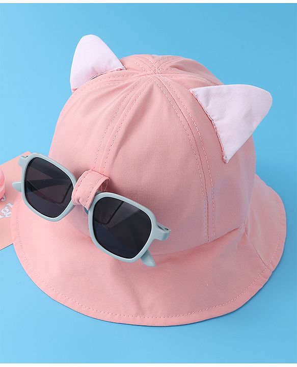 Babyhug Bucket Hat with Sunglasses Applique -Pink