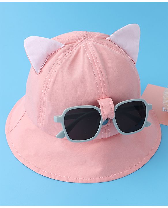 Babyhug Bucket Hat with Sunglasses Applique -Pink