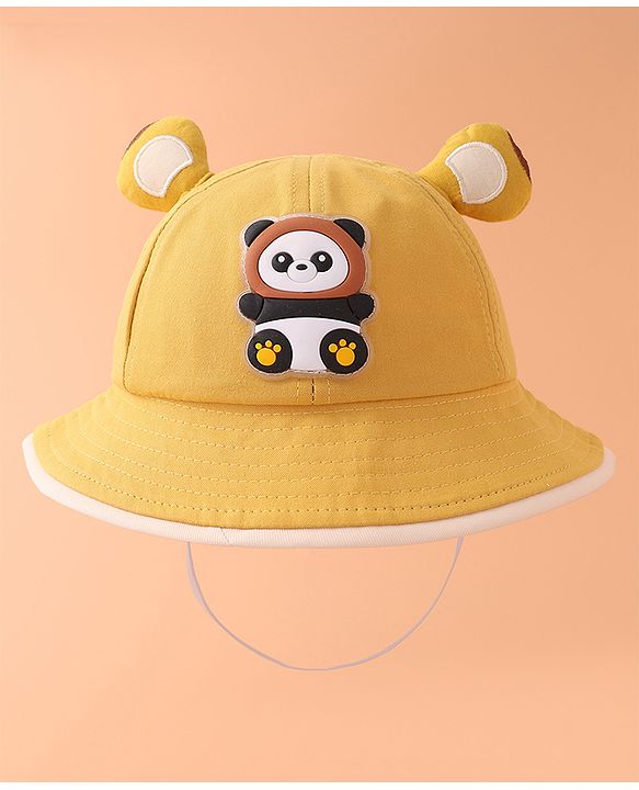Babyhug Bucket Hat With Panda Applique -Yellow