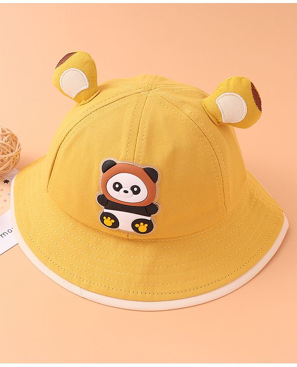 Babyhug Bucket Hat With Panda Applique -Yellow
