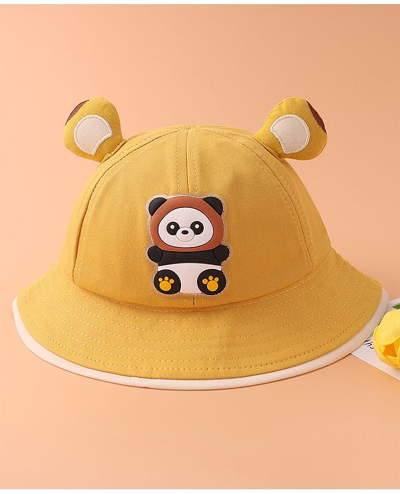 Babyhug Bucket Hat With Panda Applique -Yellow