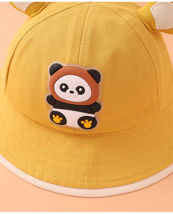 Babyhug Bucket Hat With Panda Applique -Yellow