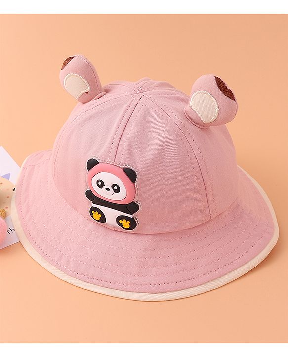 Babyhug Bucket Hat With Panda Applique -Pink