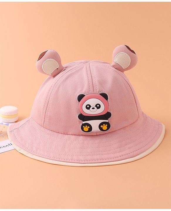 Babyhug Bucket Hat With Panda Applique -Pink