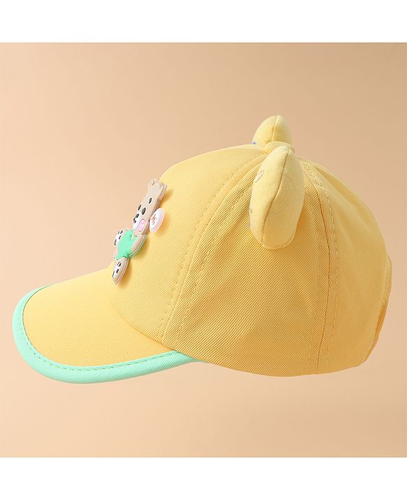 Babyhug Baseball Cap With Bear Applique-  Yellow