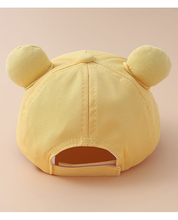 Babyhug Baseball Cap With Bear Applique-  Yellow
