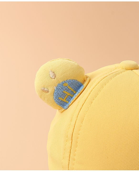 Babyhug Baseball Cap With Bear Applique-  Yellow