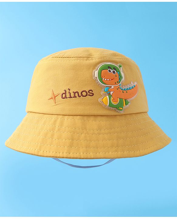Babyhug Bucket Hat With Dino Applique -Yellow