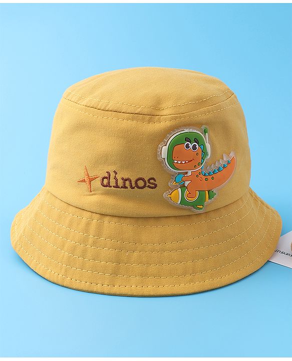 Babyhug Bucket Hat With Dino Applique -Yellow