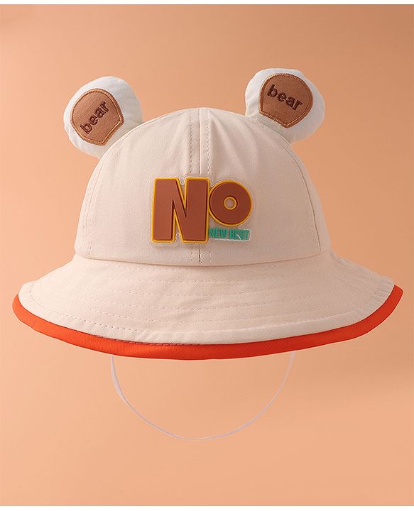 Babyhug Bucket Hat With Text Applique -Beige