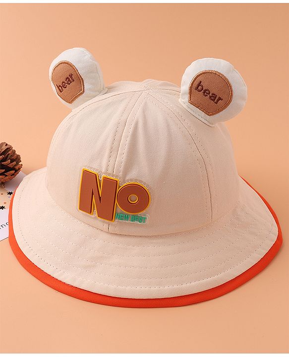Babyhug Bucket Hat With Text Applique -Beige