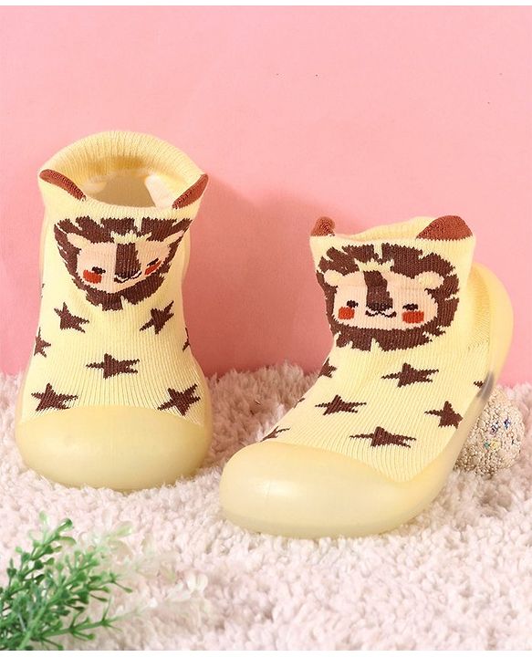 Cute Walk by Babyhug Slip On Socks Shoes Lion Print - Yellow