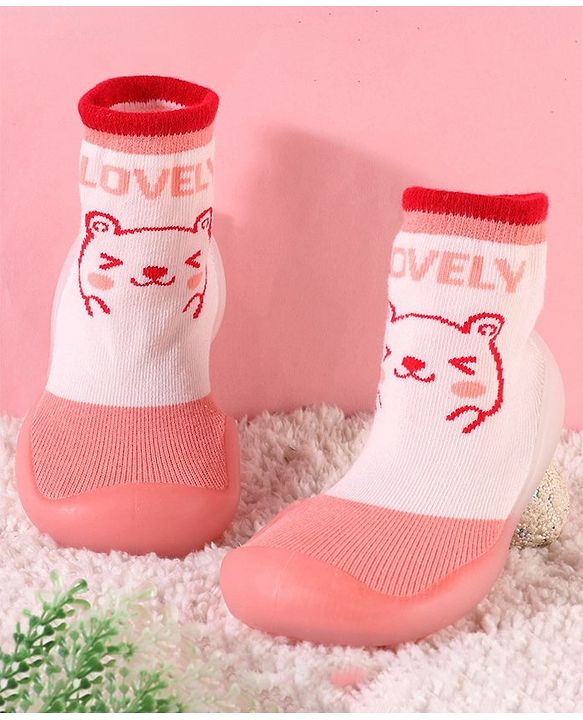 Cute Walk by Babyhug Slip On Socks Shoes Bear Print - Pink
