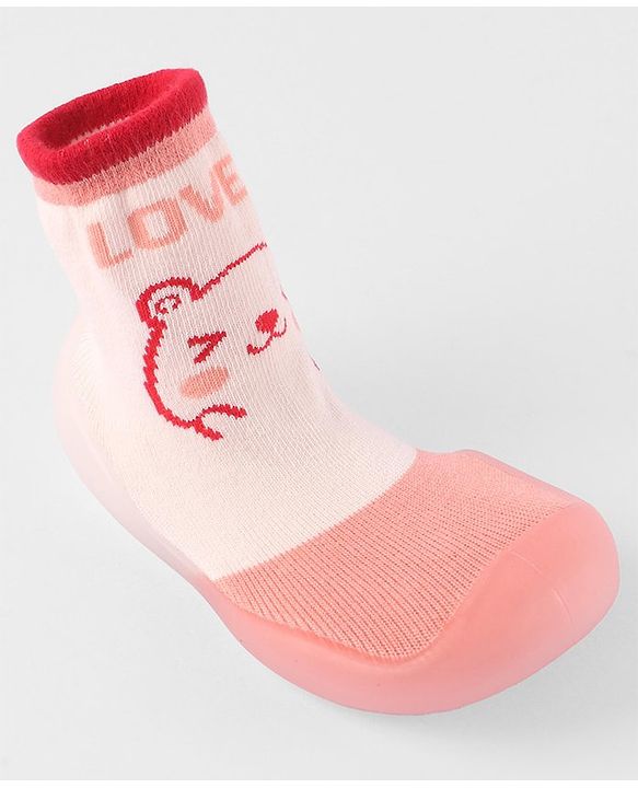 Cute Walk by Babyhug Slip On Socks Shoes Bear Print - Pink