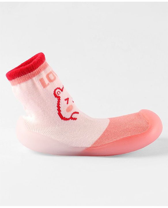 Cute Walk by Babyhug Slip On Socks Shoes Bear Print - Pink