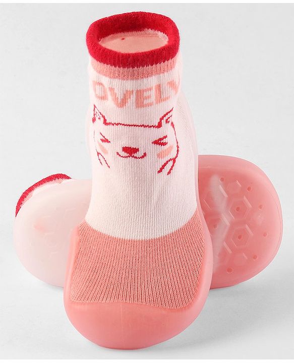 Cute Walk by Babyhug Slip On Socks Shoes Bear Print - Pink