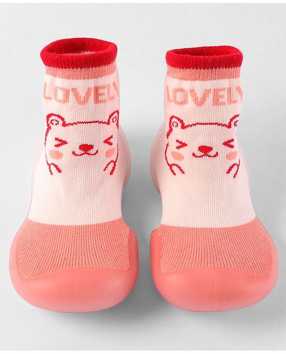 Cute Walk by Babyhug Slip On Socks Shoes Bear Print - Pink