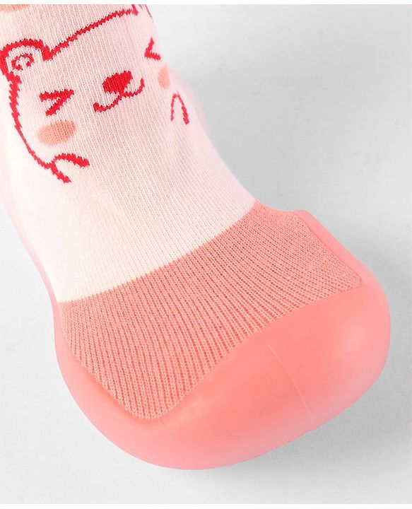 Cute Walk by Babyhug Slip On Socks Shoes Bear Print - Pink