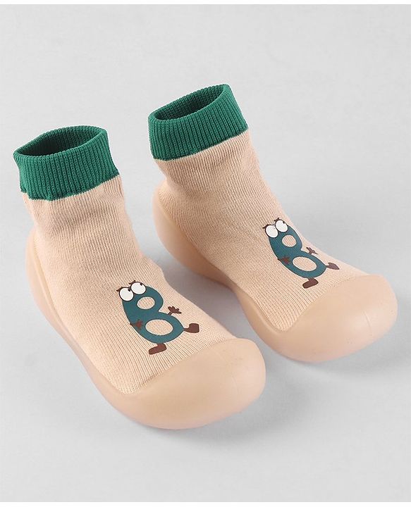 Cute Walk by Babyhug Slip On Printed Socks Shoes - khaki