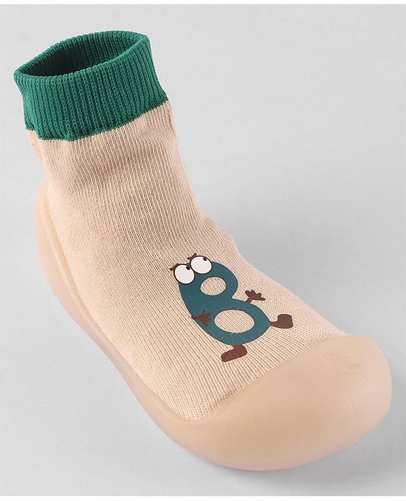 Cute Walk by Babyhug Slip On Printed Socks Shoes - khaki