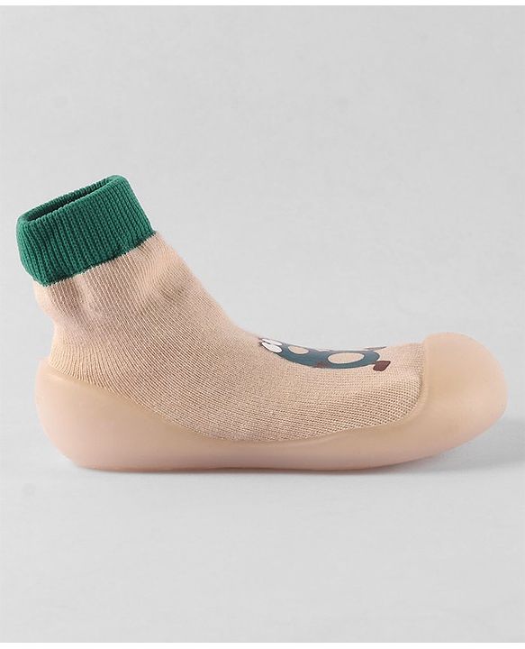 Cute Walk by Babyhug Slip On Printed Socks Shoes - khaki