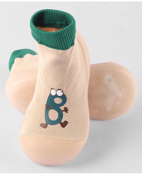 Cute Walk by Babyhug Slip On Printed Socks Shoes - khaki