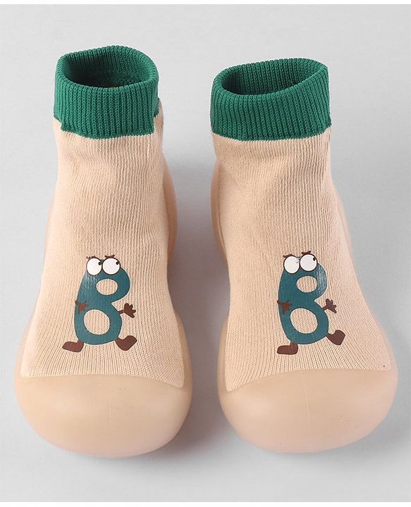 Cute Walk by Babyhug Slip On Printed Socks Shoes - khaki