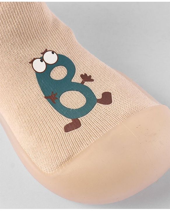 Cute Walk by Babyhug Slip On Printed Socks Shoes - khaki