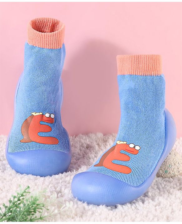 Cute Walk by Babyhug Slip On Printed Socks Shoes - Navy Blue